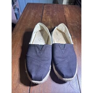Toms Alpargata Espadrille Black/ Striped Flats Shoes Womens Size 9